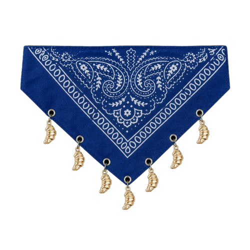Blue paisley croissant charm slide-on collar bandana from Pup Social’s Le Charme Collection