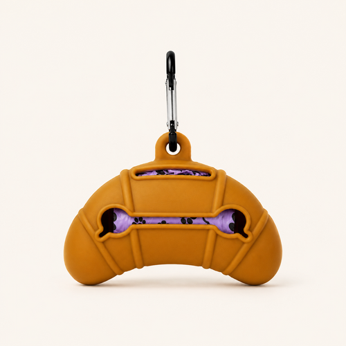 Croissant-shaped dog poop bag dispenser back by Pup Social